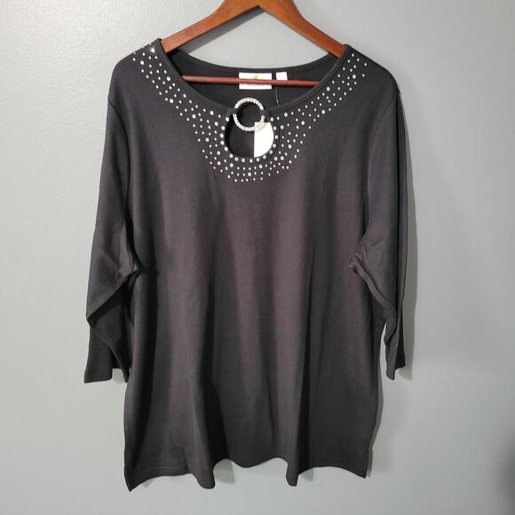 Quacker Factory Top Size 2X Black Rinestone Embellished Classy Bedazzled NEW - Picture 6 of 12